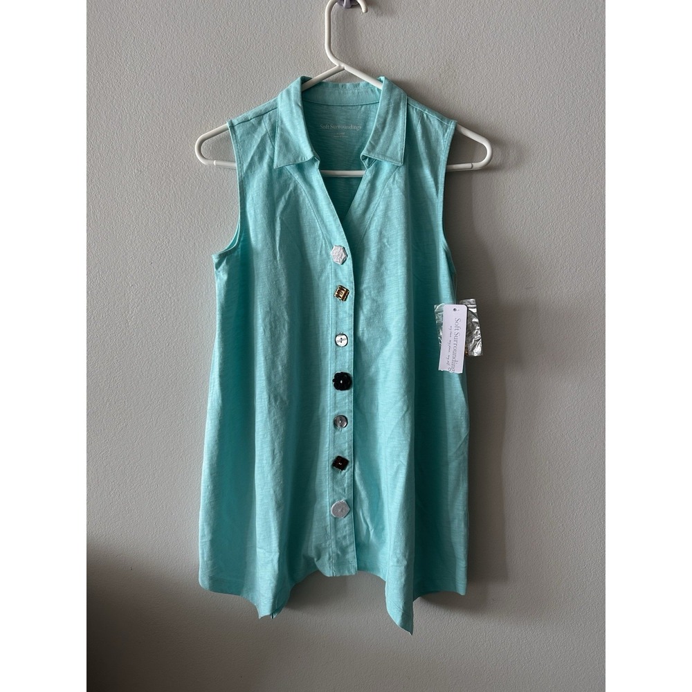 Soft Surroundings XS  Danielle Turquoise Sleeveless Mismatch Button Tank NWT